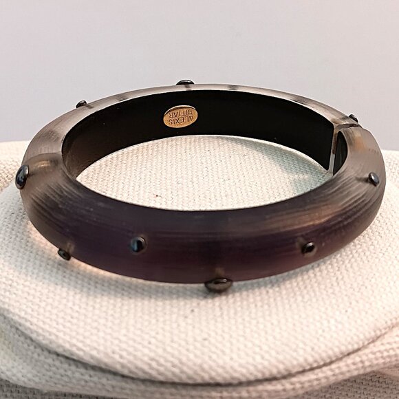 Alexis Bittar Purple & Clear Studded Lucite Hinged Bangle Bracelet - Picture 1 of 4